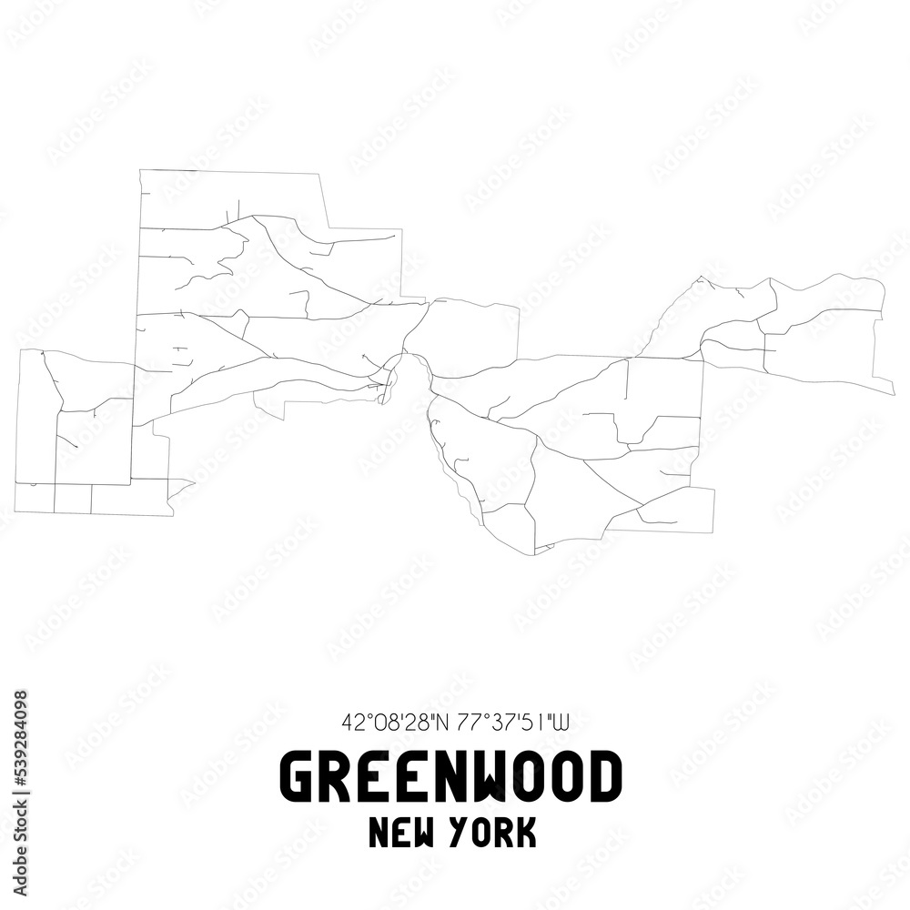 Greenwood New York. US street map with black and white lines. Greenwood New York. US street map with black and white lines.
