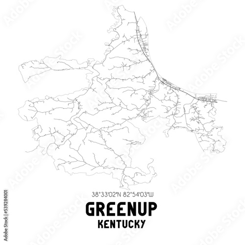 Greenup Kentucky. US street map with black and white lines.