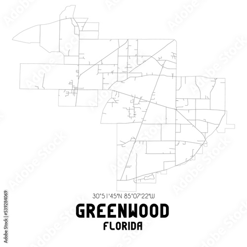 Greenwood Florida. US street map with black and white lines.