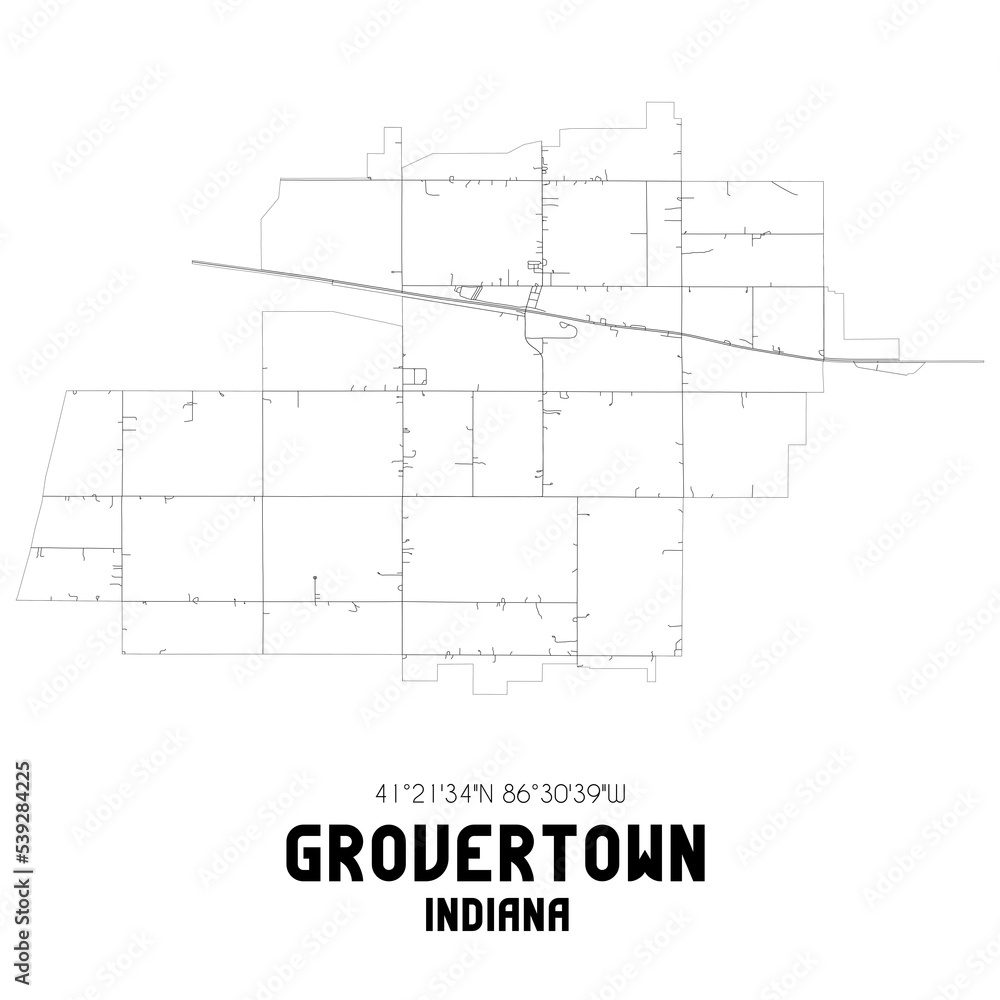 Grovertown Indiana. US street map with black and white lines. Grovertown Indiana. US street map with black and white lines.