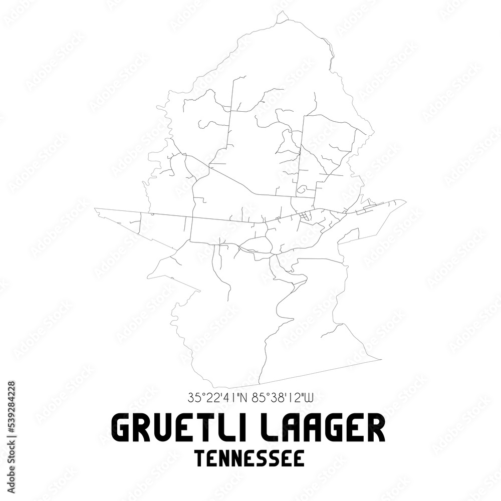Gruetli Laager Tennessee. US street map with black and white lines. Gruetli Laager Tennessee. US street map with black and white lines.