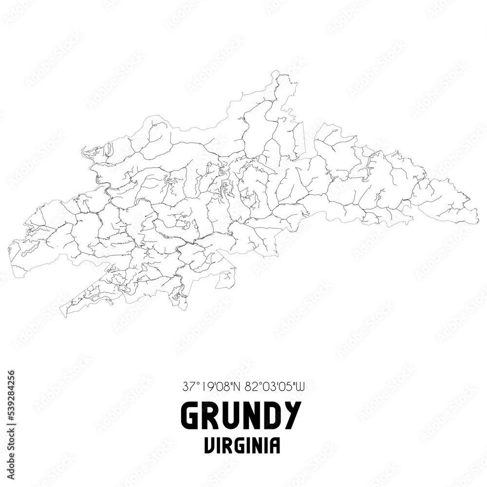 Grundy Virginia. US street map with black and white lines.