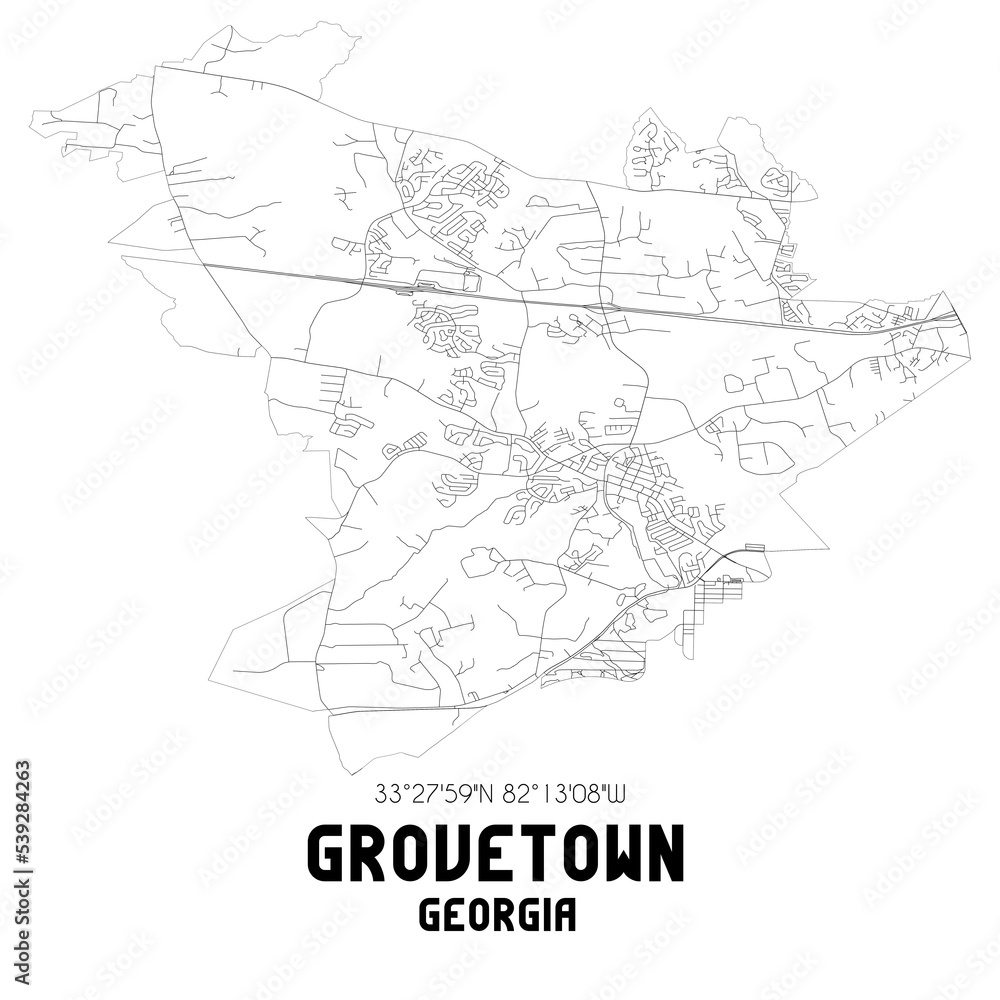 Grovetown Georgia. US street map with black and white lines.