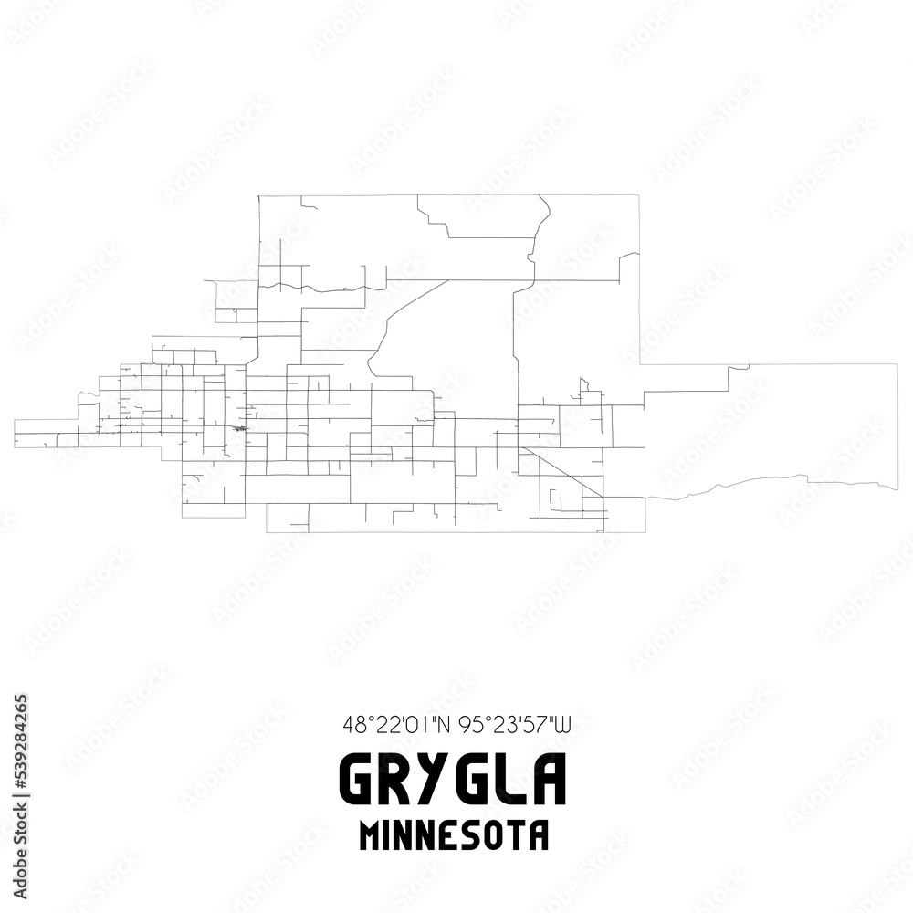 Grygla Minnesota. US street map with black and white lines.