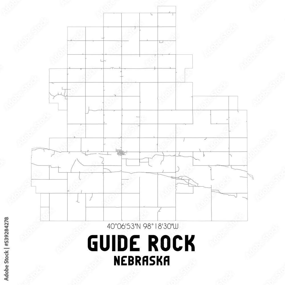 Guide Rock Nebraska. US street map with black and white lines.