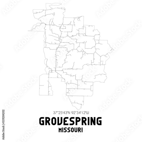 Grovespring Missouri. US street map with black and white lines.