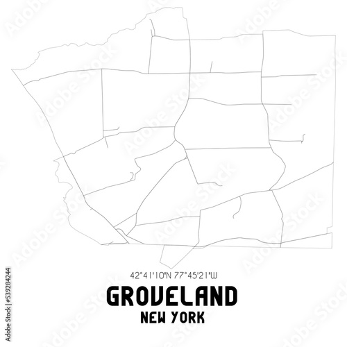 Groveland New York. US street map with black and white lines.