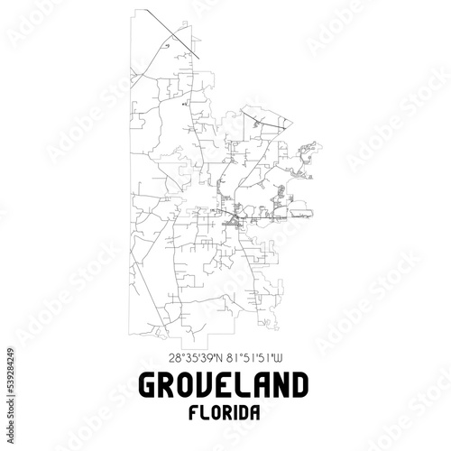 Obraz na płótnie Groveland Florida. US street map with black and white lines. w salonie