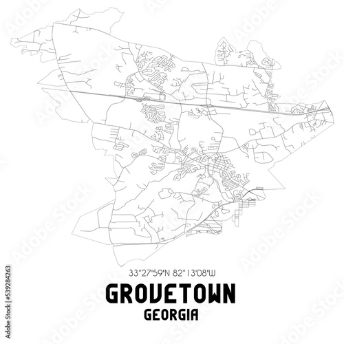 Grovetown Georgia. US street map with black and white lines.
