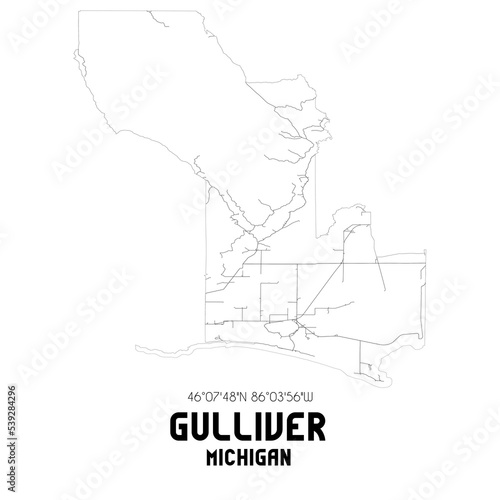 Gulliver Michigan. US street map with black and white lines. photo