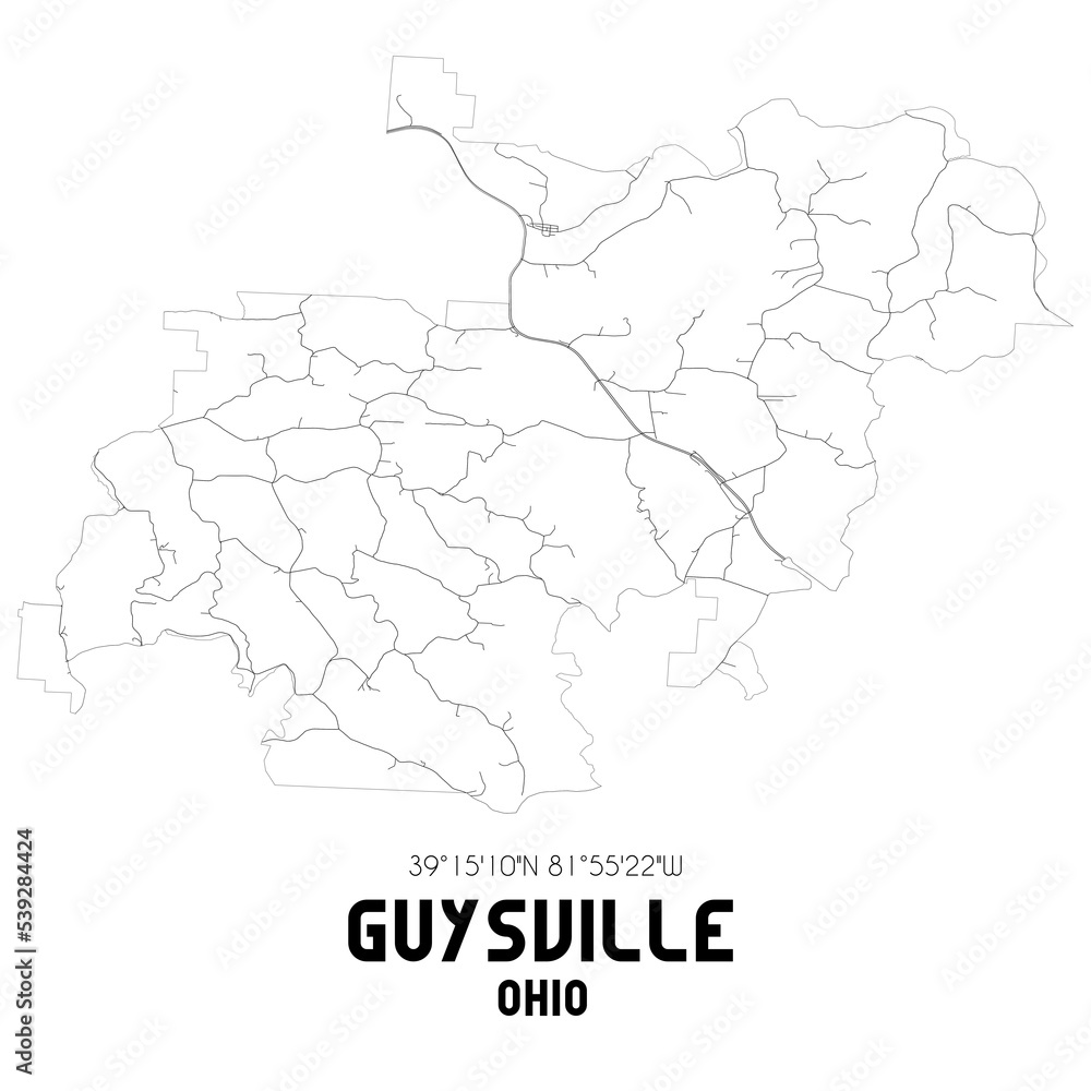 Guysville Ohio. US street map with black and white lines.
