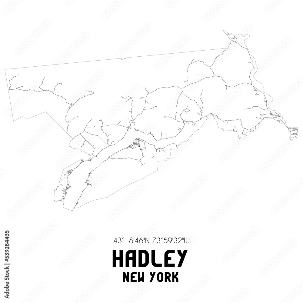 Hadley New York. US street map with black and white lines. Stock