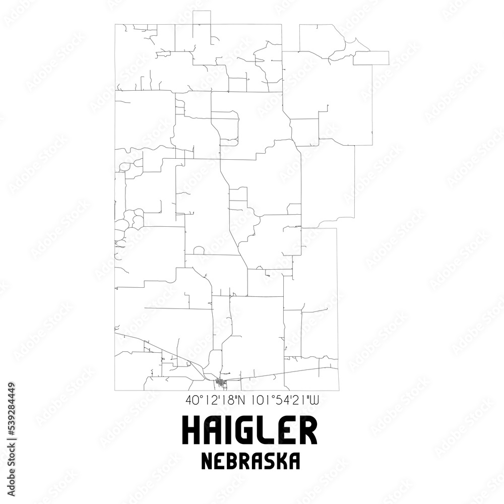 Haigler Nebraska. US street map with black and white lines.