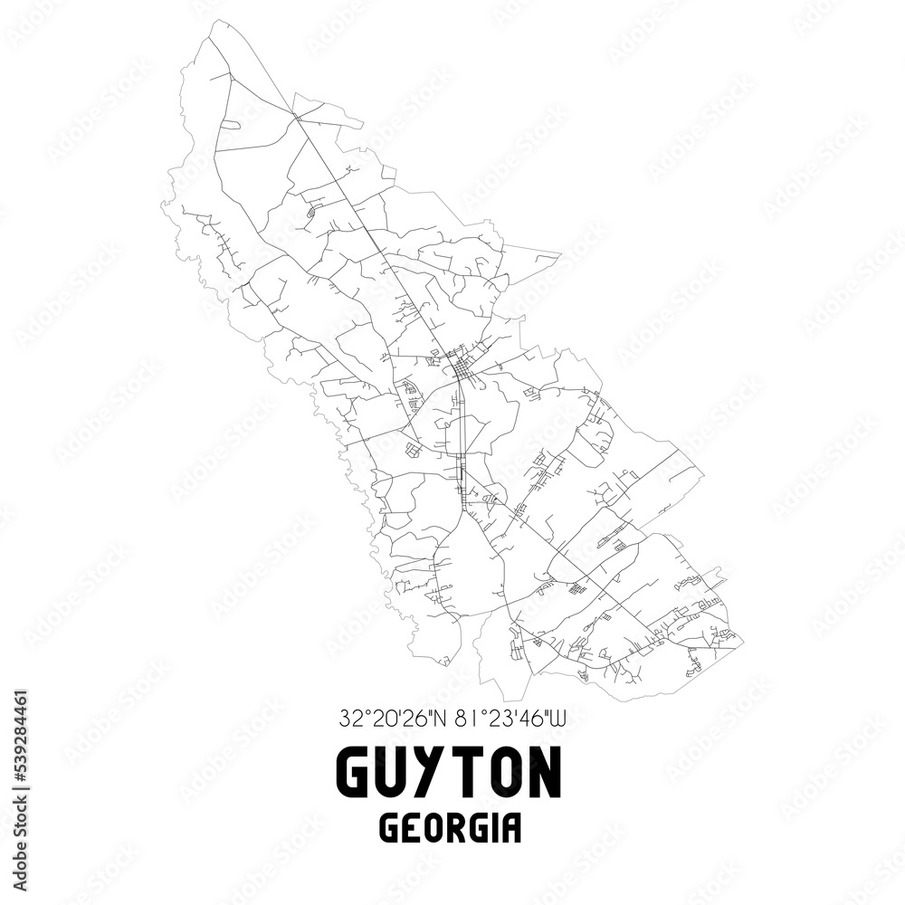 Guyton Georgia. US street map with black and white lines.