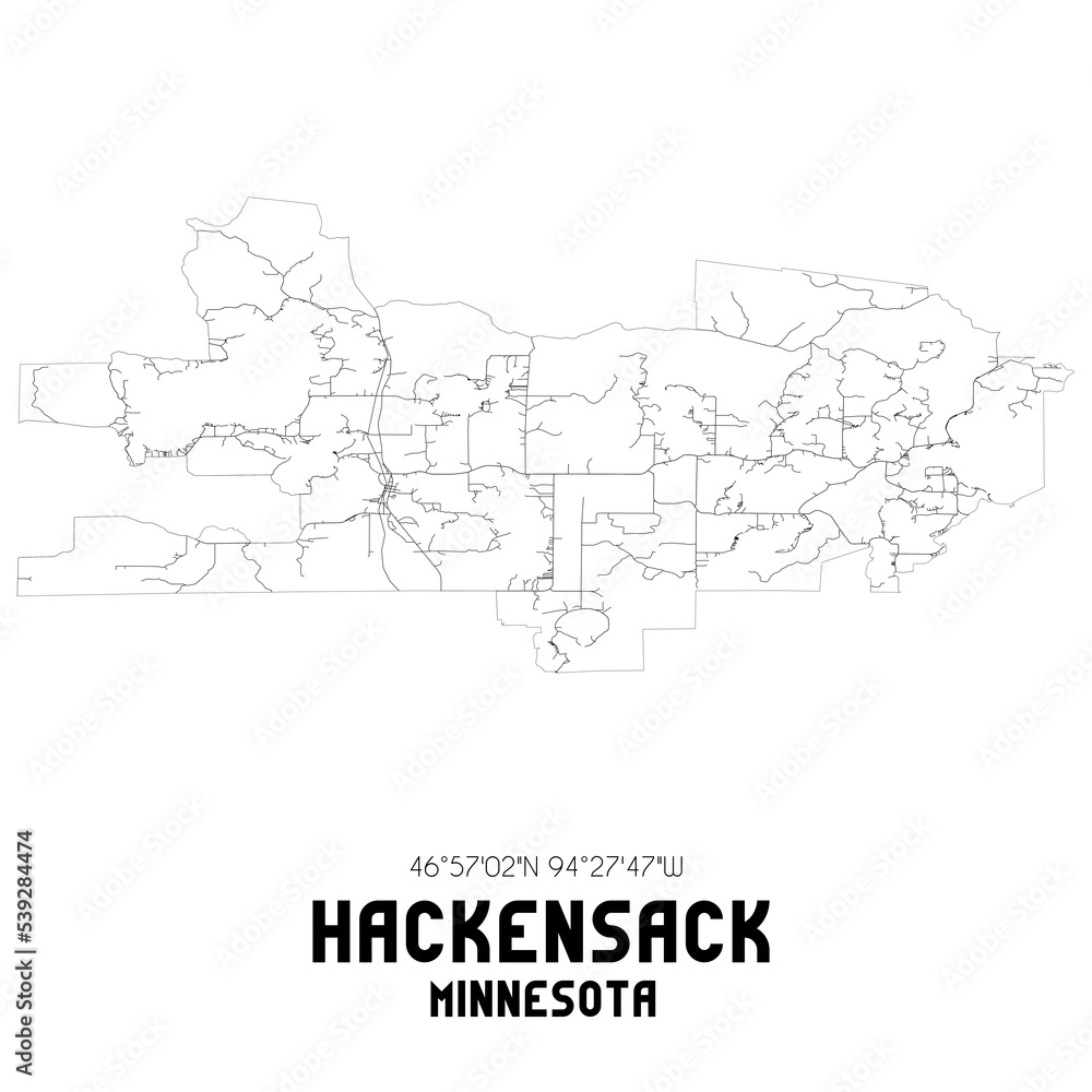 Hackensack Minnesota. US street map with black and white lines.