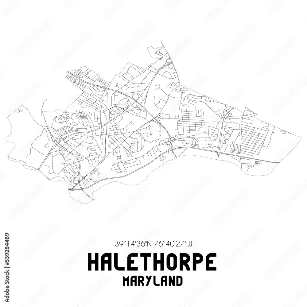 Halethorpe Maryland. US street map with black and white lines.