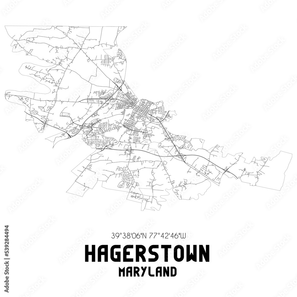 Hagerstown Maryland. US street map with black and white lines.