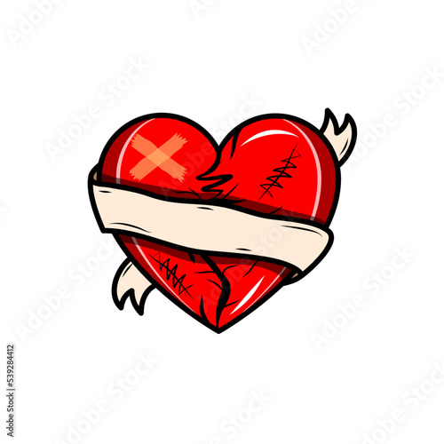 Broken heart with ribbon wrapped around it vector design