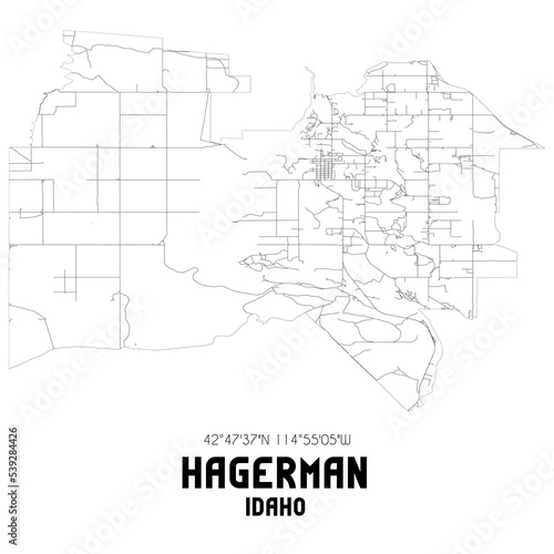 Hagerman Idaho. US street map with black and white lines.