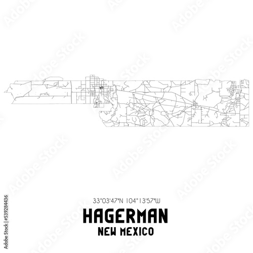 Hagerman New Mexico. US street map with black and white lines. photo