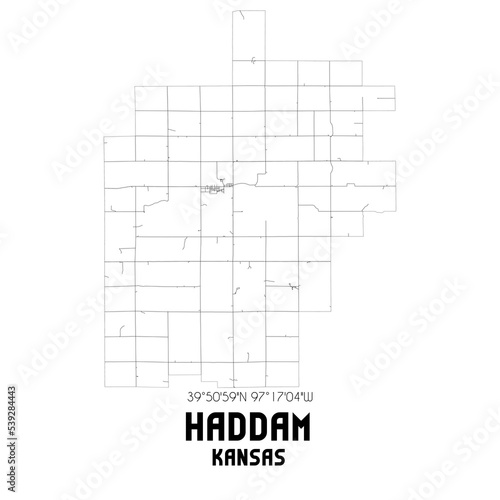 Haddam Kansas. US street map with black and white lines.