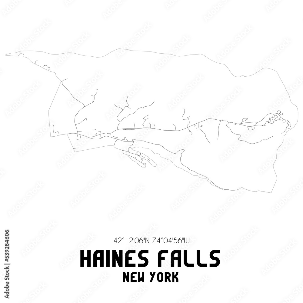 Haines Falls New York. US street map with black and white lines.