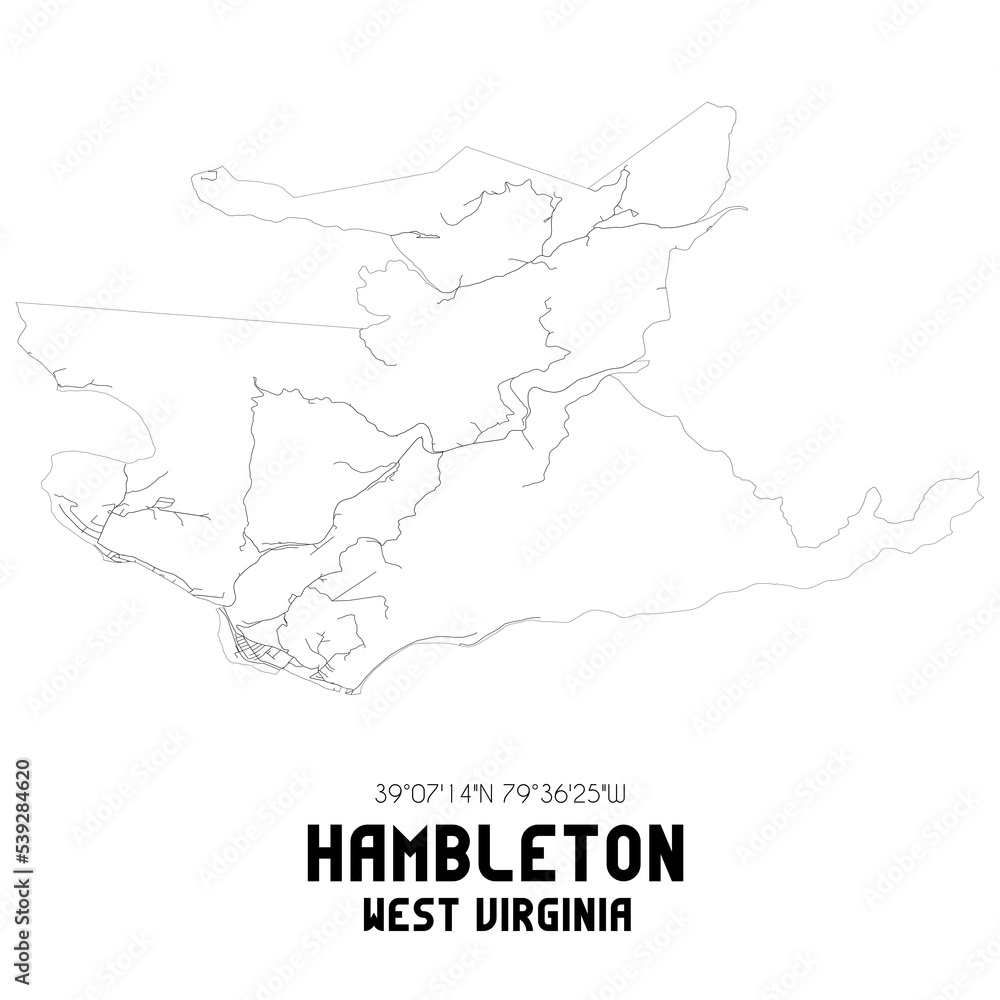 Hambleton West Virginia. US street map with black and white lines.