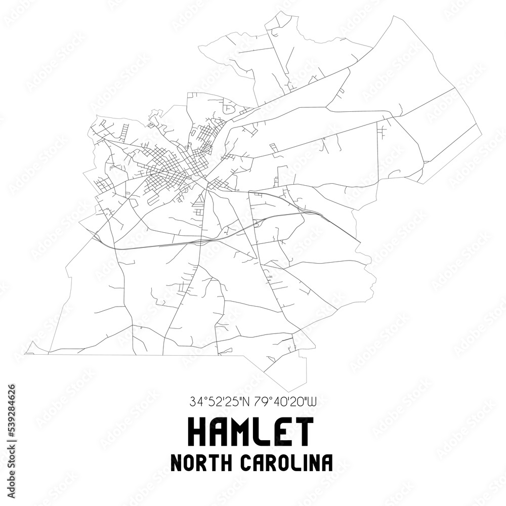 Hamlet North Carolina. US street map with black and white lines. Stock Illustration Adobe Stock