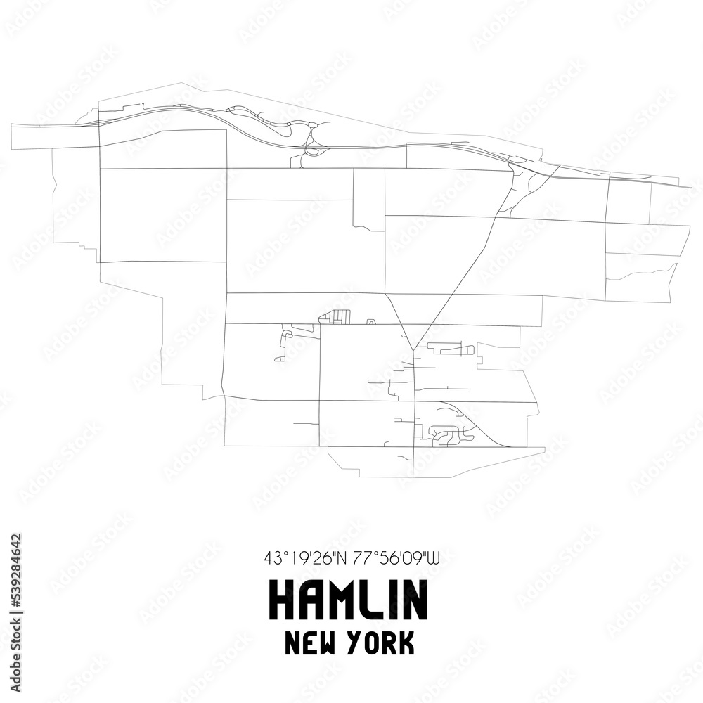 Hamlin New York. US street map with black and white lines.