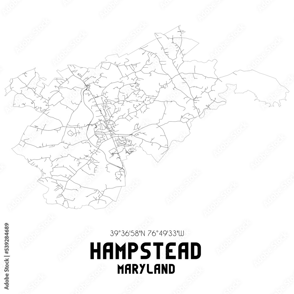 Hampstead Maryland. US street map with black and white lines.