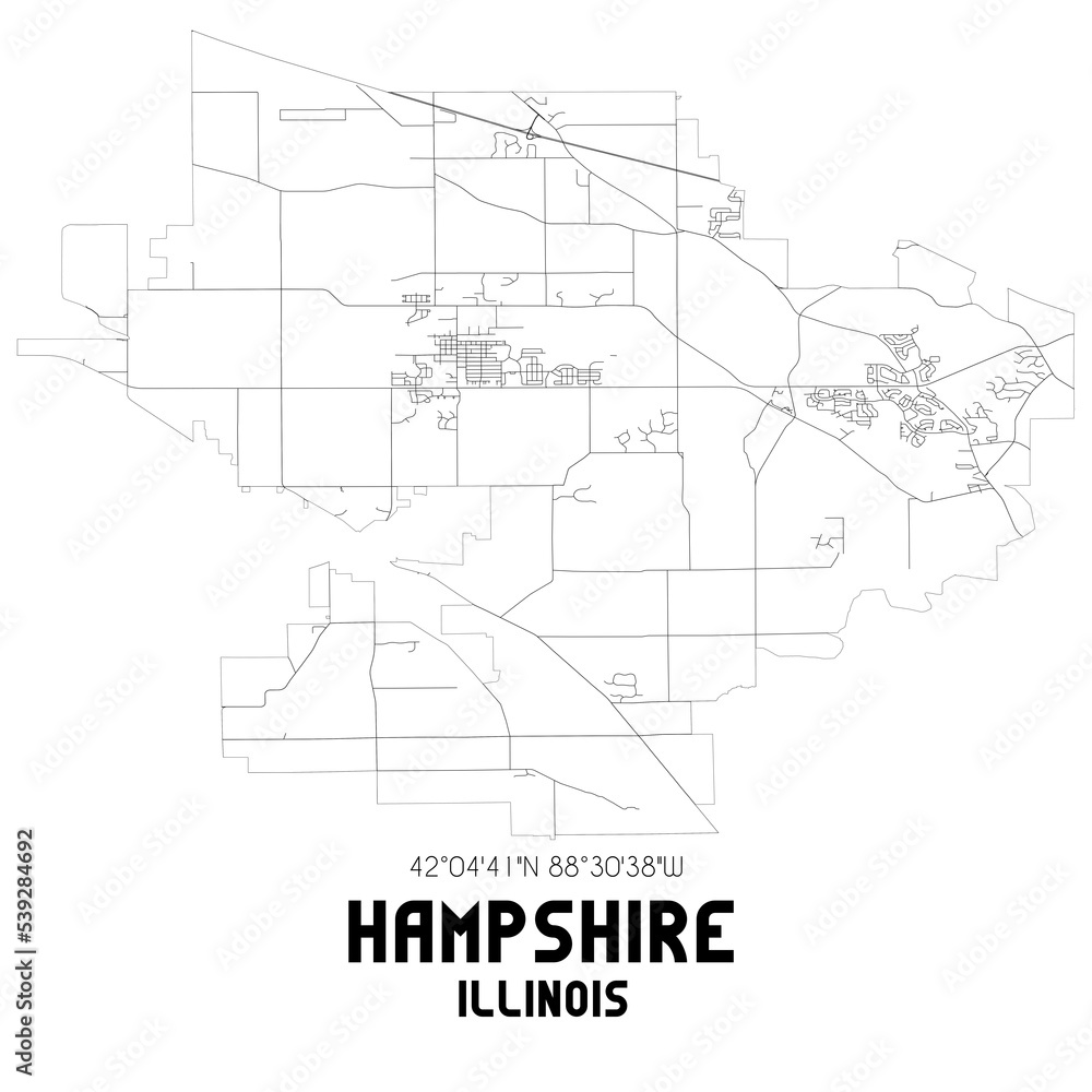 Hampshire Illinois. US street map with black and white lines. Hampshire Illinois. US street map with black and white lines.