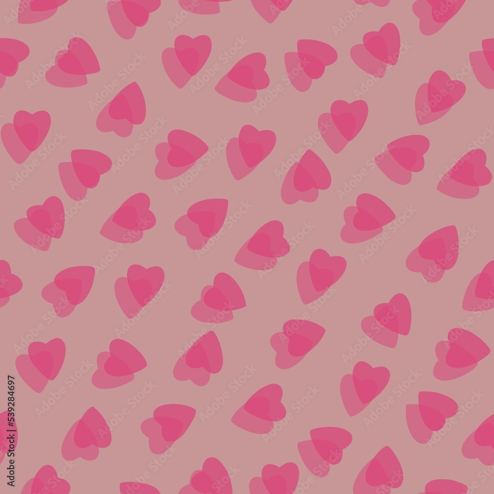 Simple colorful hearts seamless pattern chaotic pink background made of tiny heart silhouettes of overlapping layering effect.For Valentines,mothers day,Easter,wedding,gift wrapping paper,textiles
