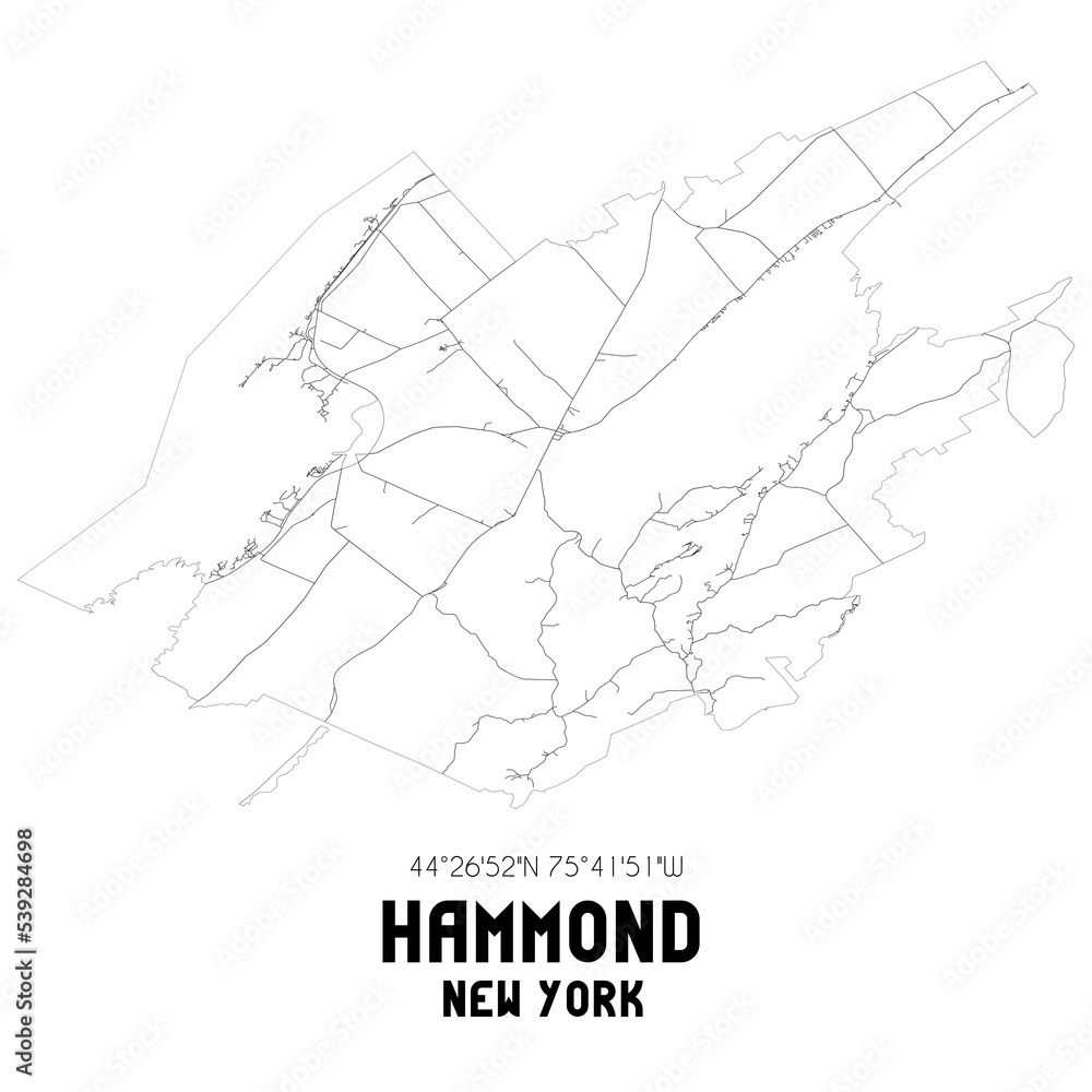 Hammond New York. US street map with black and white lines.