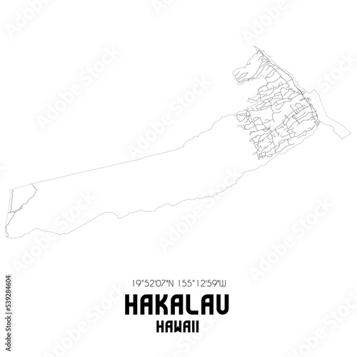 Hakalau Hawaii. US street map with black and white lines.