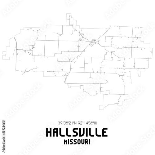 Hallsville Missouri. US street map with black and white lines.