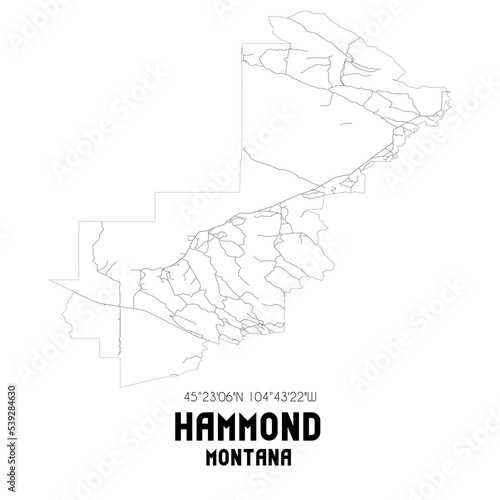 Slika na platnu Hammond Montana. US street map with black and white lines.