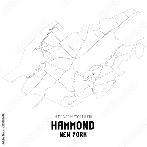Hammond New York. US street map with black and white lines.