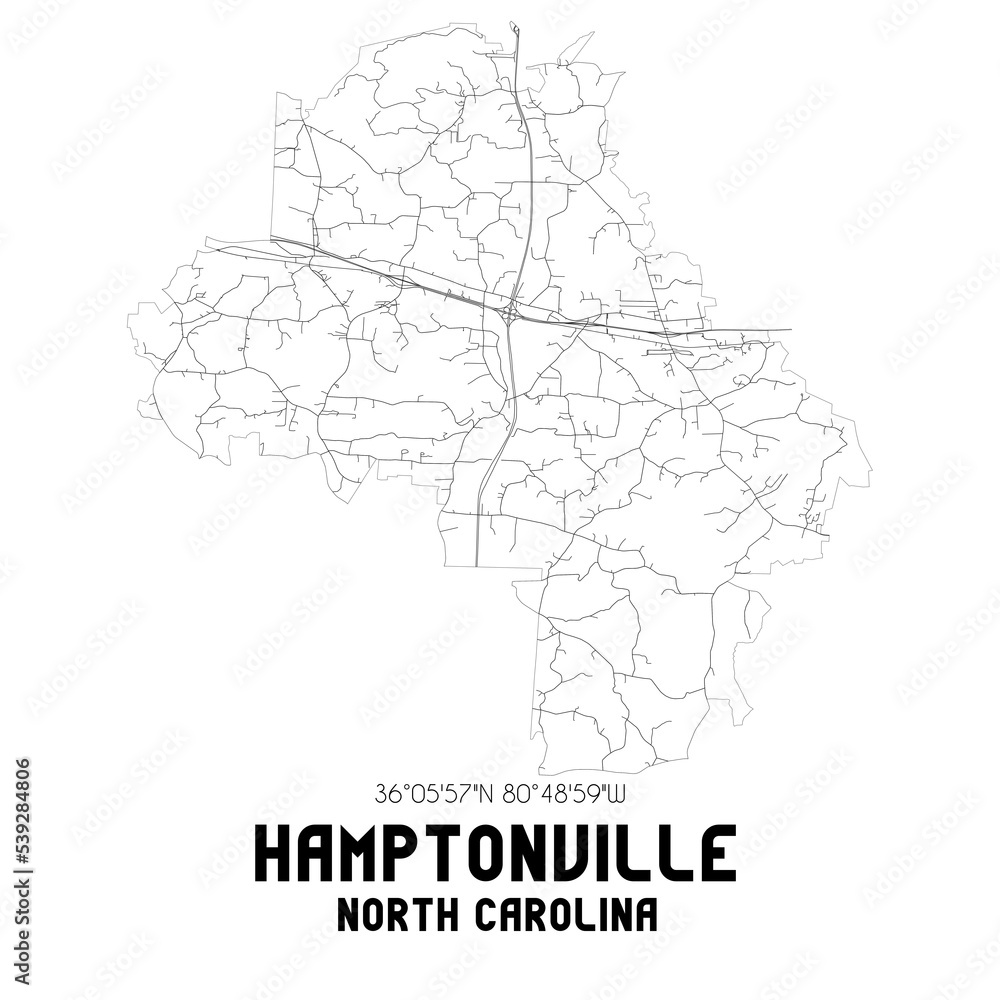 Hamptonville North Carolina. US street map with black and white lines