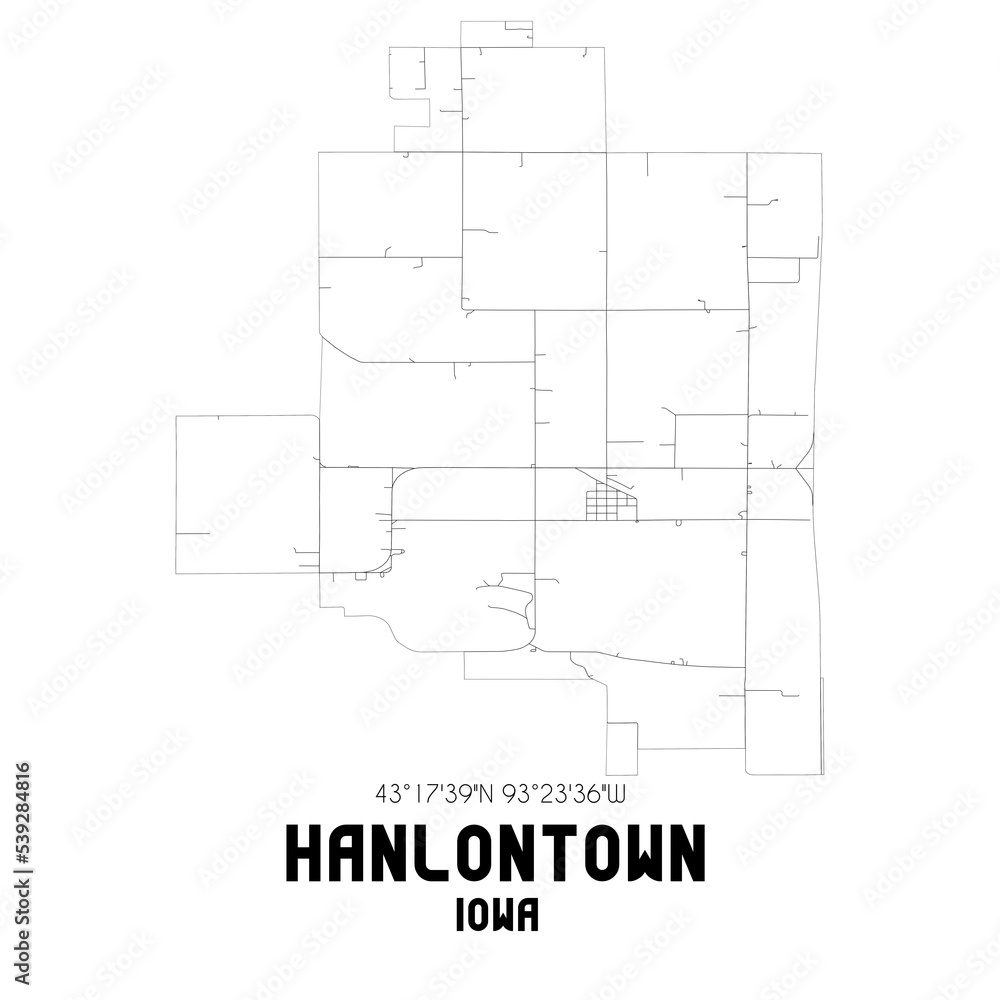 Hanlontown Iowa. US street map with black and white lines.