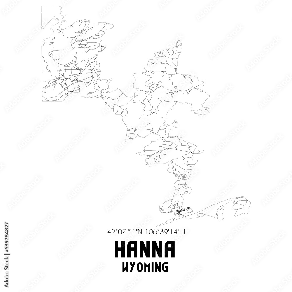 Hanna Wyoming. US street map with black and white lines. Hanna Wyoming. US street map with black and white lines.