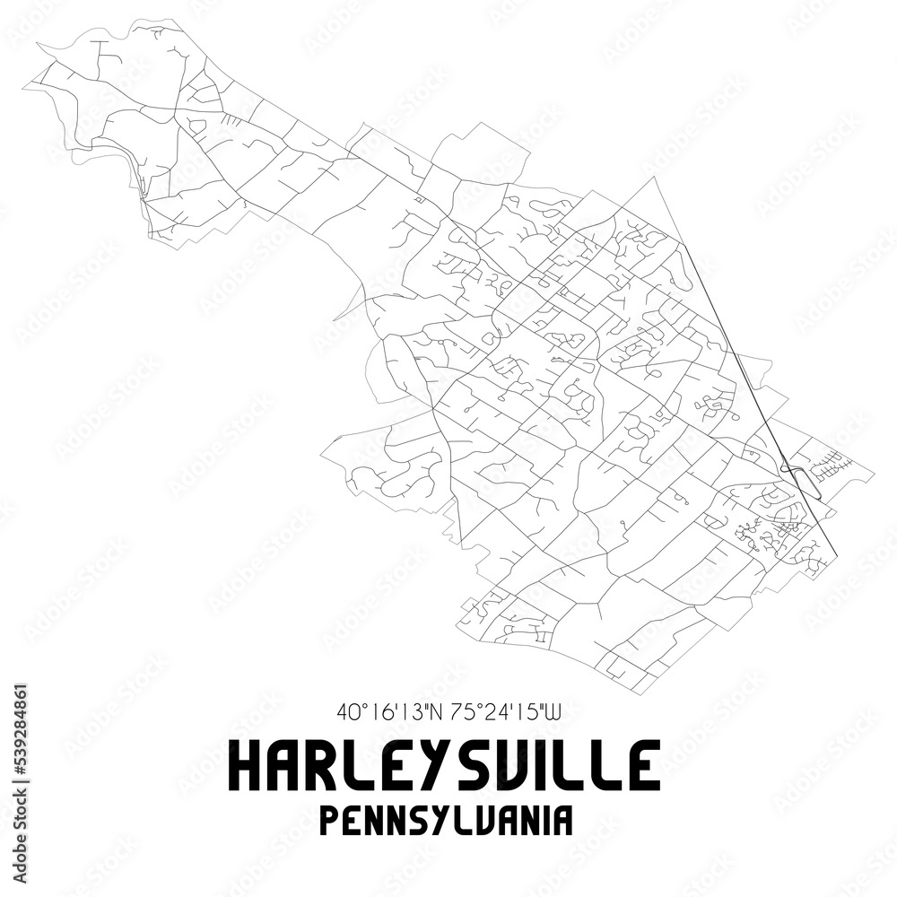 Harleysville Pennsylvania. US street map with black and white lines.