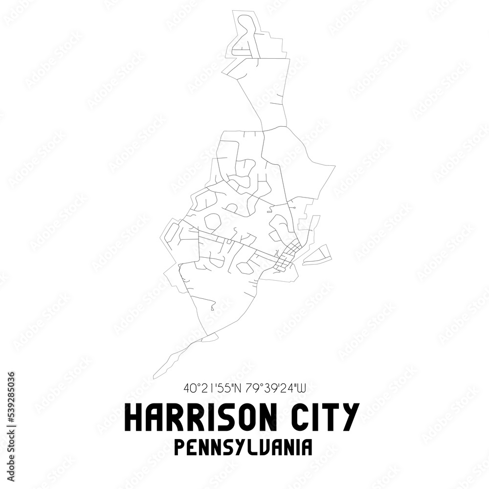 Harrison City Pennsylvania. US street map with black and white lines.