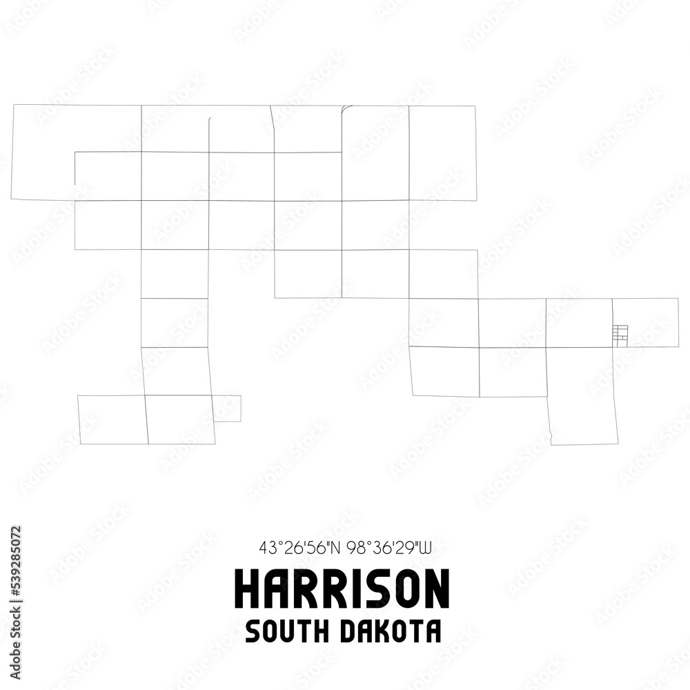 Harrison South Dakota. US street map with black and white lines.