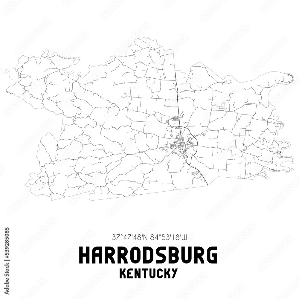 Obraz premium Harrodsburg Kentucky. US street map with black and white lines.