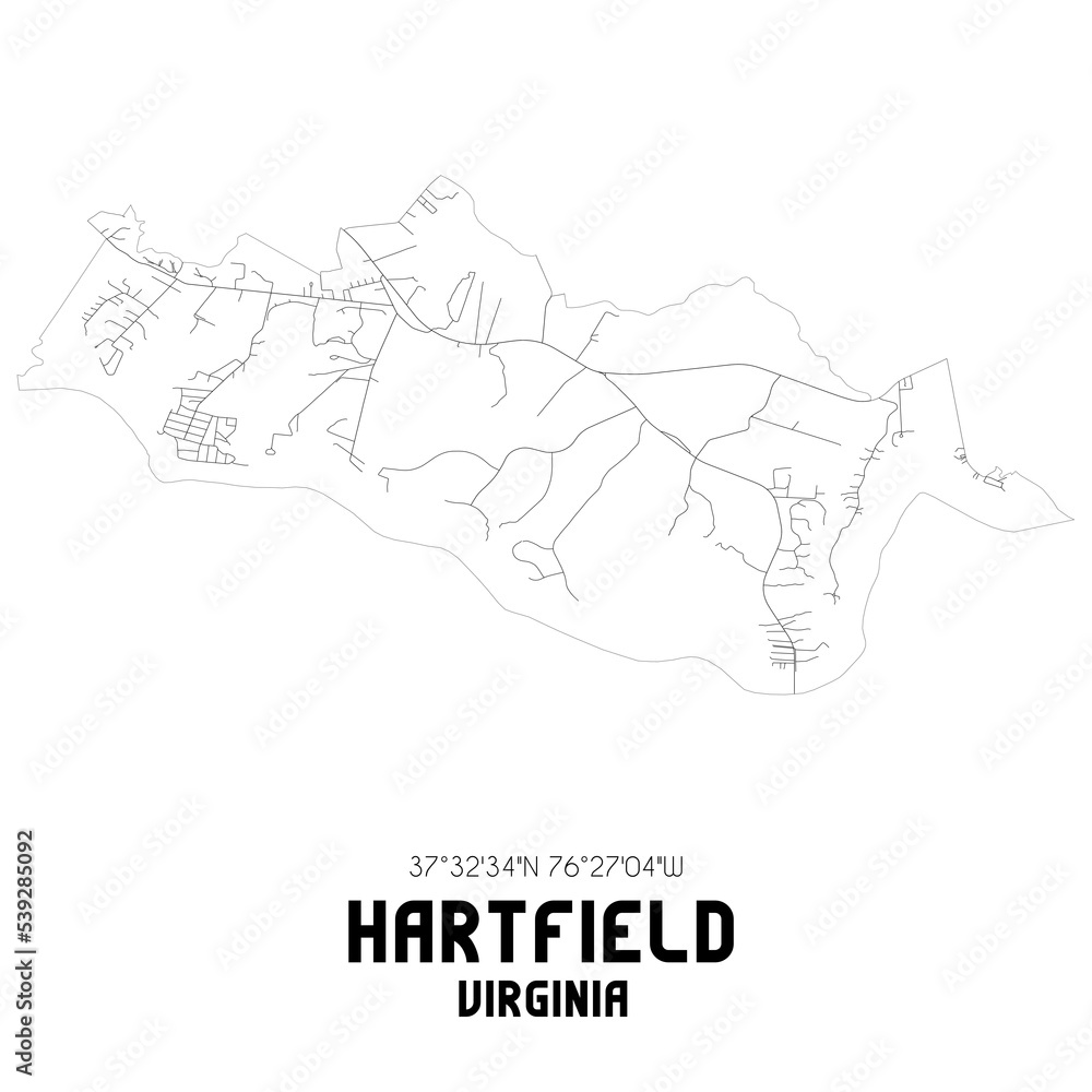 Hartfield Virginia. US street map with black and white lines. Hartfield Virginia. US street map with black and white lines.