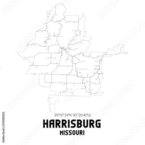 Harrisburg Missouri. US street map with black and white lines.