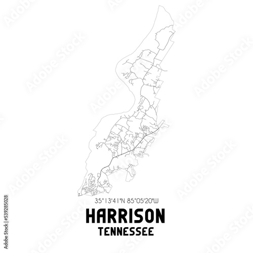Harrison Tennessee. US street map with black and white lines.
