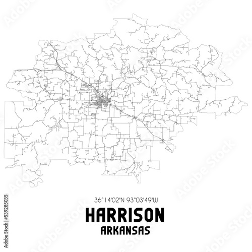 Harrison Arkansas. US street map with black and white lines. photo