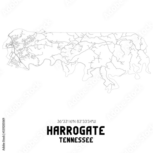 Harrogate Tennessee. US street map with black and white lines.