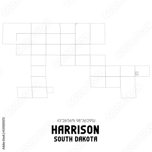 Harrison South Dakota. US street map with black and white lines.